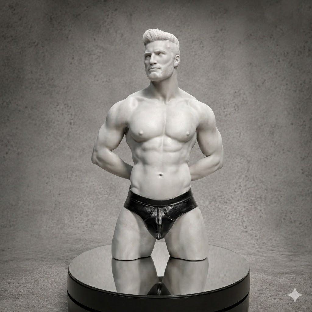 Apollo — classical muscular male torso sculpture, hand-painted 3D gay art figurine by Vovanga Studio Vienna