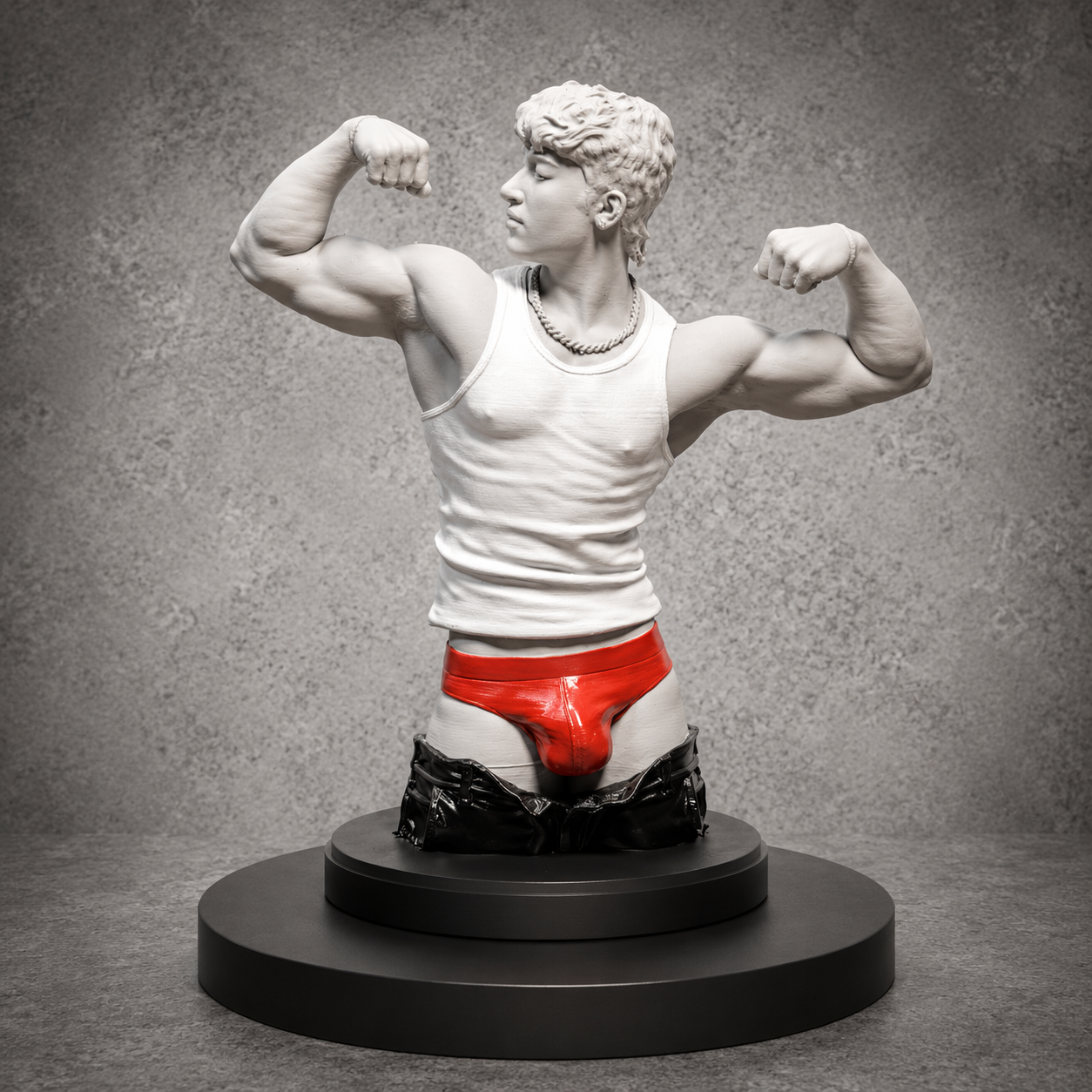 Volt — modern male torso art sculpture in tank top, hand-finished 3D gay art figurine by Vovanga Studio Vienna
