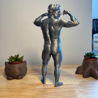 Jonny standing male sculpture detail, silver gay art collectible — Vovanga Studio Vienna, view 3