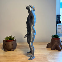 Jonny silver-finish male figure rear view, gay art figurine — Vovanga Studio Vienna, view 4